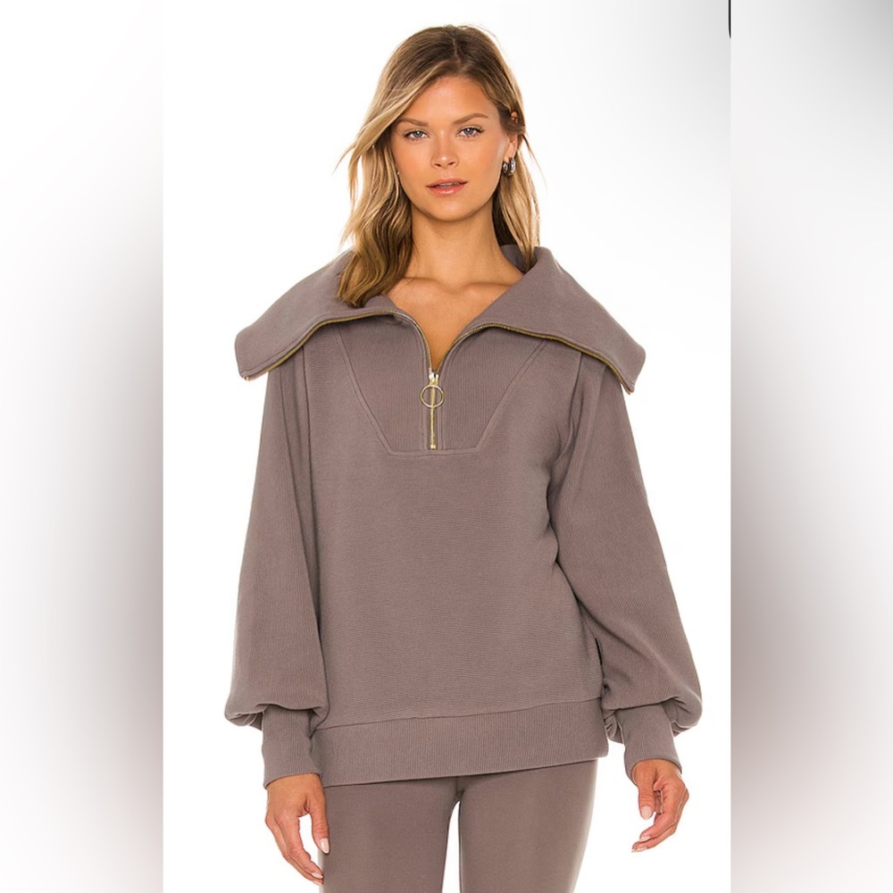 Varley Vine Pullover Revolve Deep Charcoal Half Zip Ribbed XS Sweater Oversized